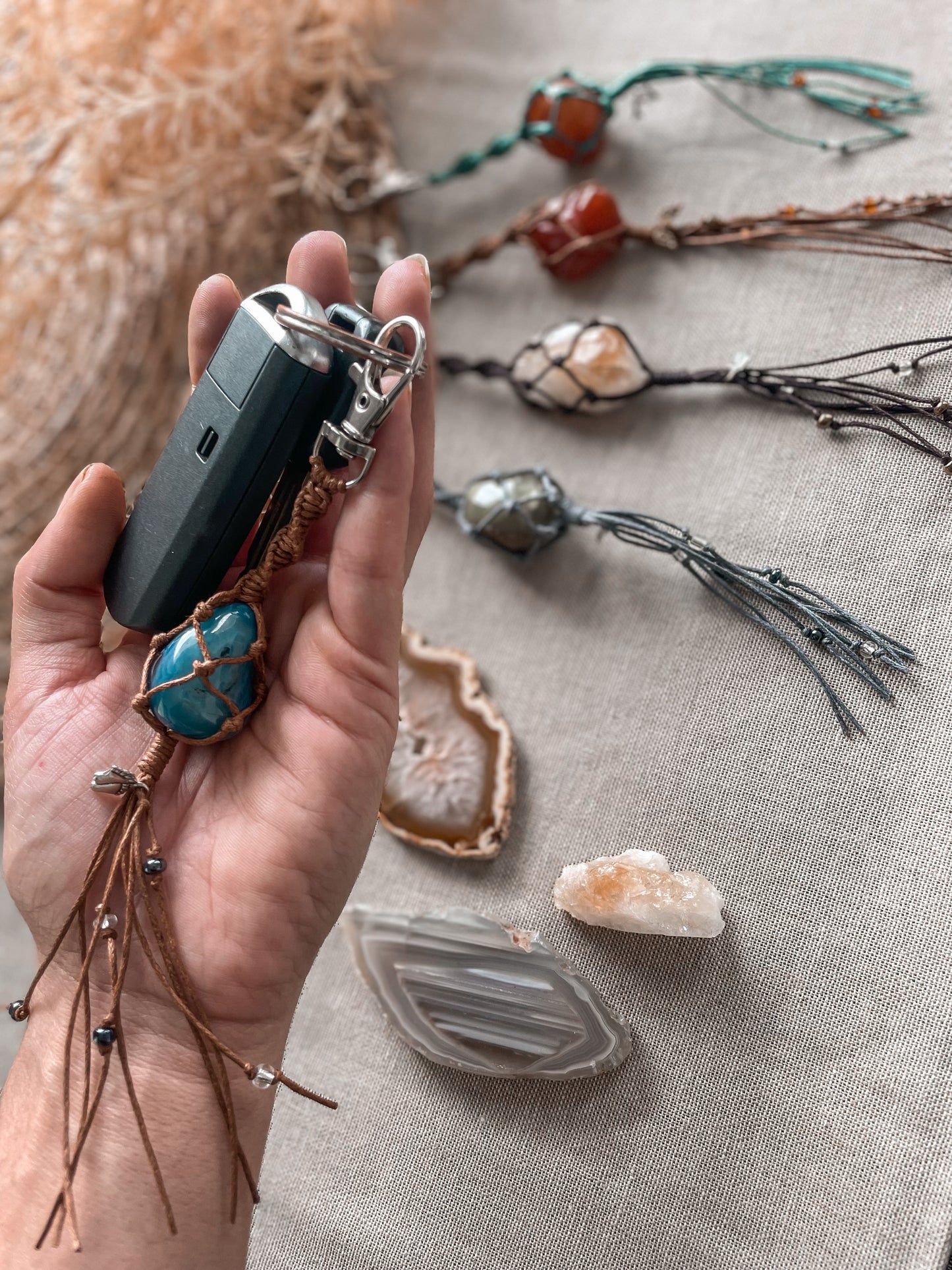 Crystal Tumble Stone Keychain